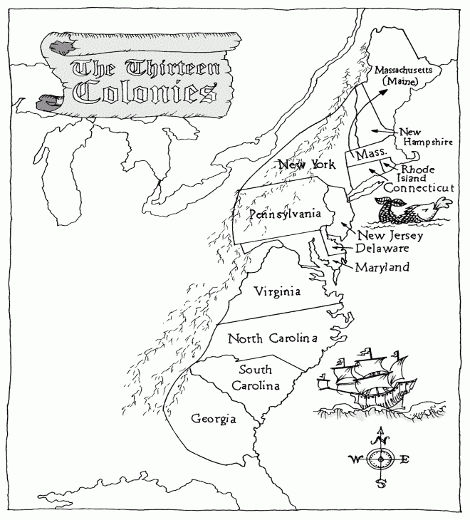 13 Colonies Blank Map Free Printable