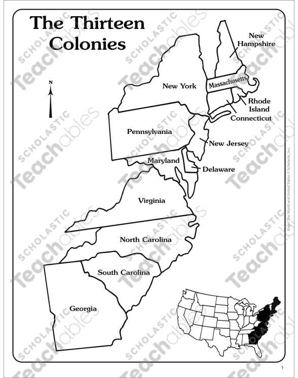 13 Colonies Blank Map Printable