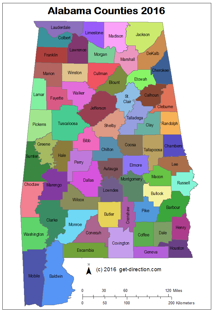 Alabama Counties Map Printable
