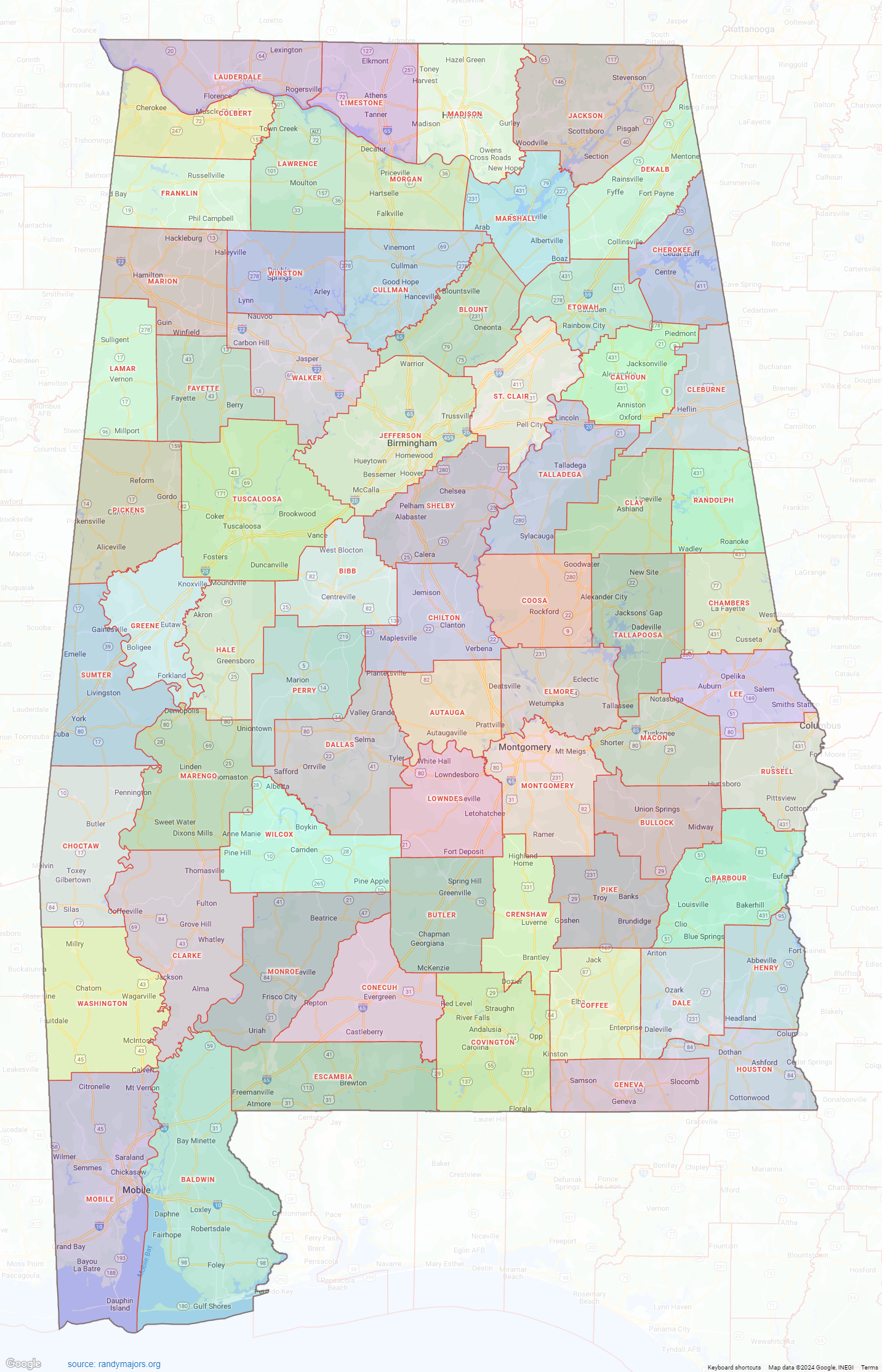 Alabama Counties Map Printable