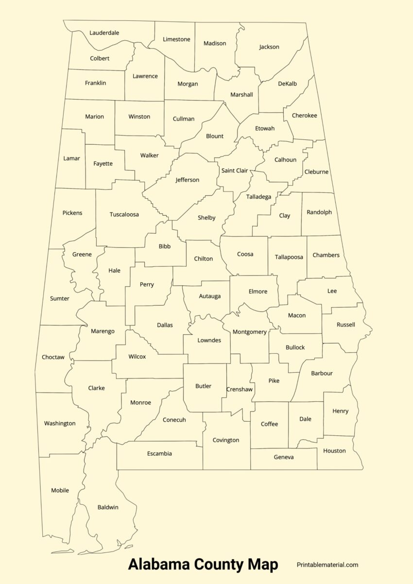 Alabama Maps Blank Map Outline Map County Map Printable