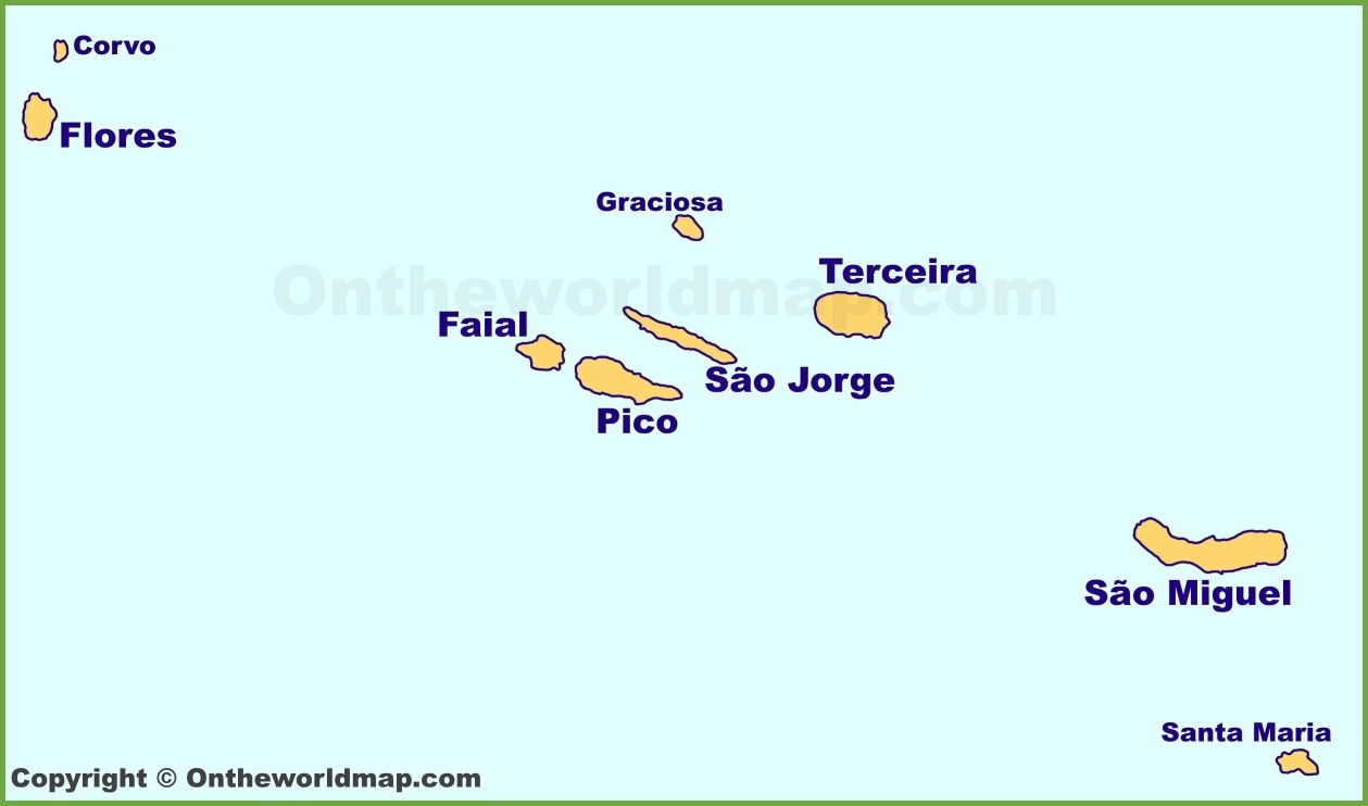 Azores Islands Map Ontheworldmap Azores Islands Map Ontheworldmap