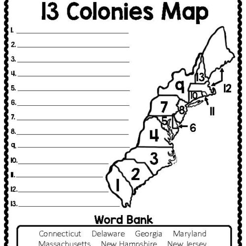 Blank Map 13 Colonies Printable