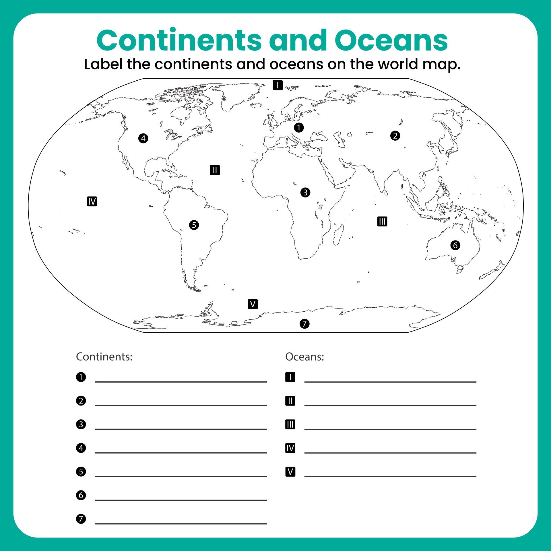 blank map continents and oceans printable