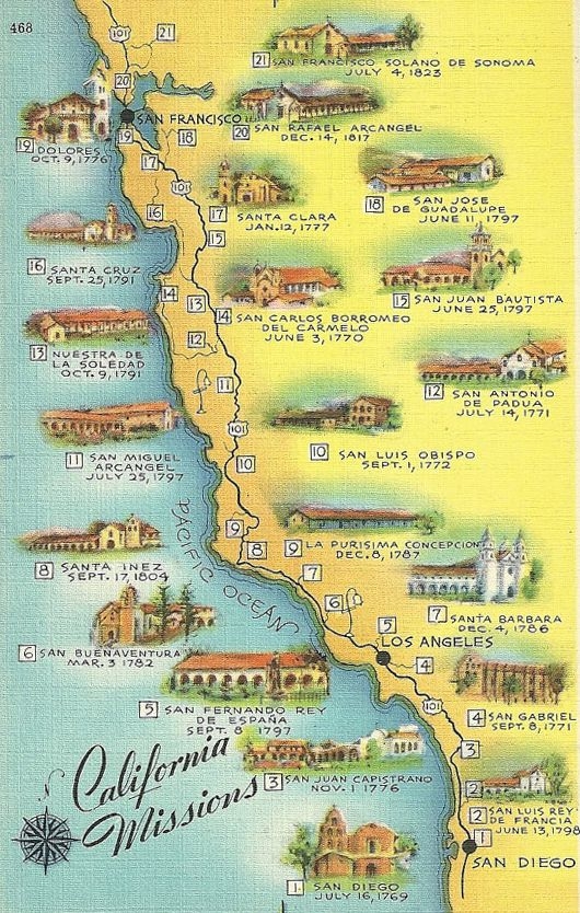 California Missions Map Printable