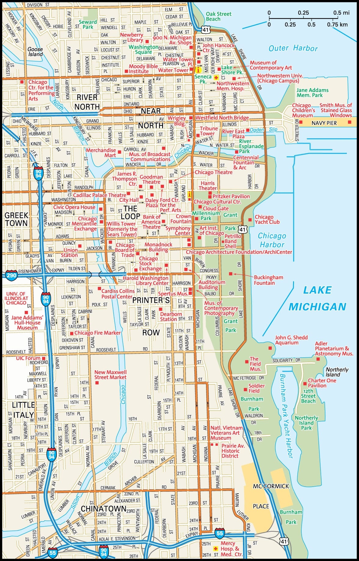 printable downtown chicago map
