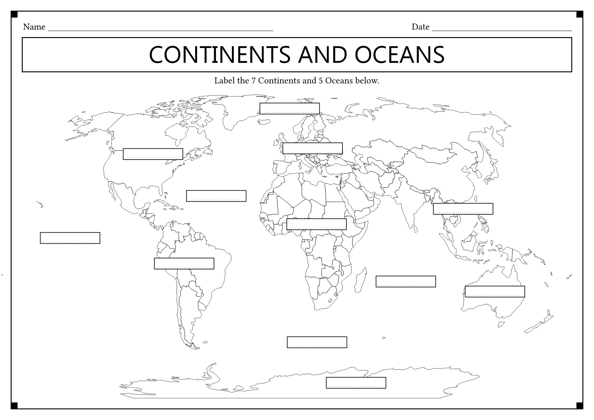 printable map of continents and oceans