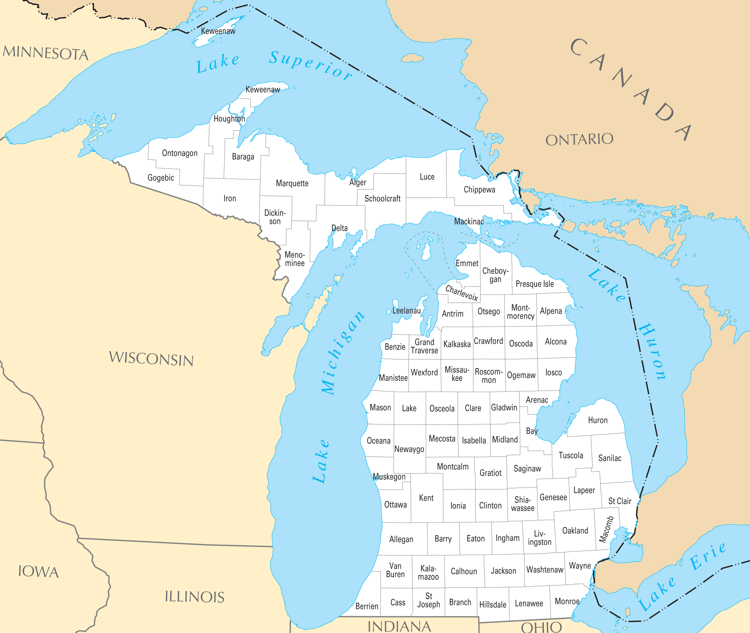 County Map Of Michigan Printable
