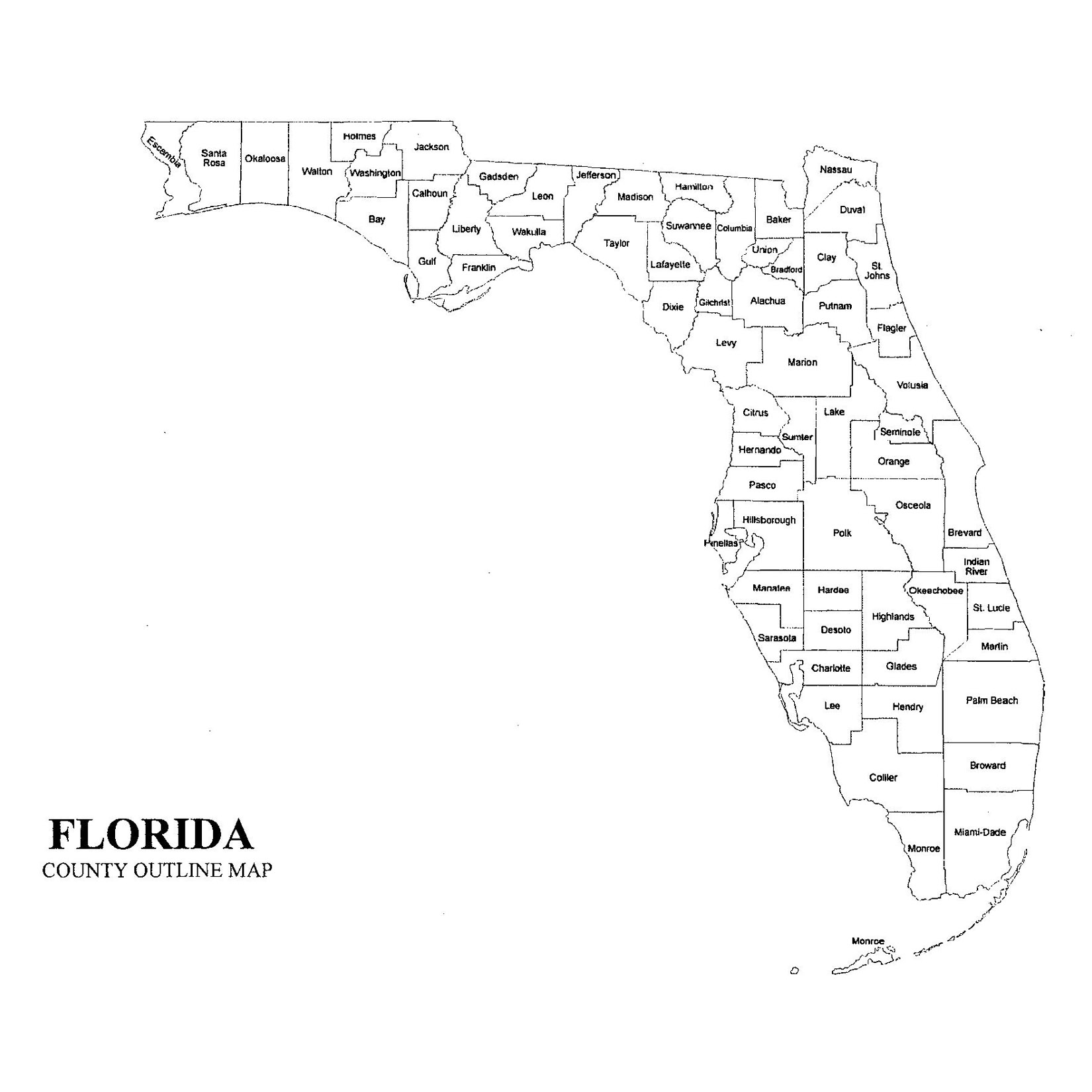 Florida Counties Map Printable