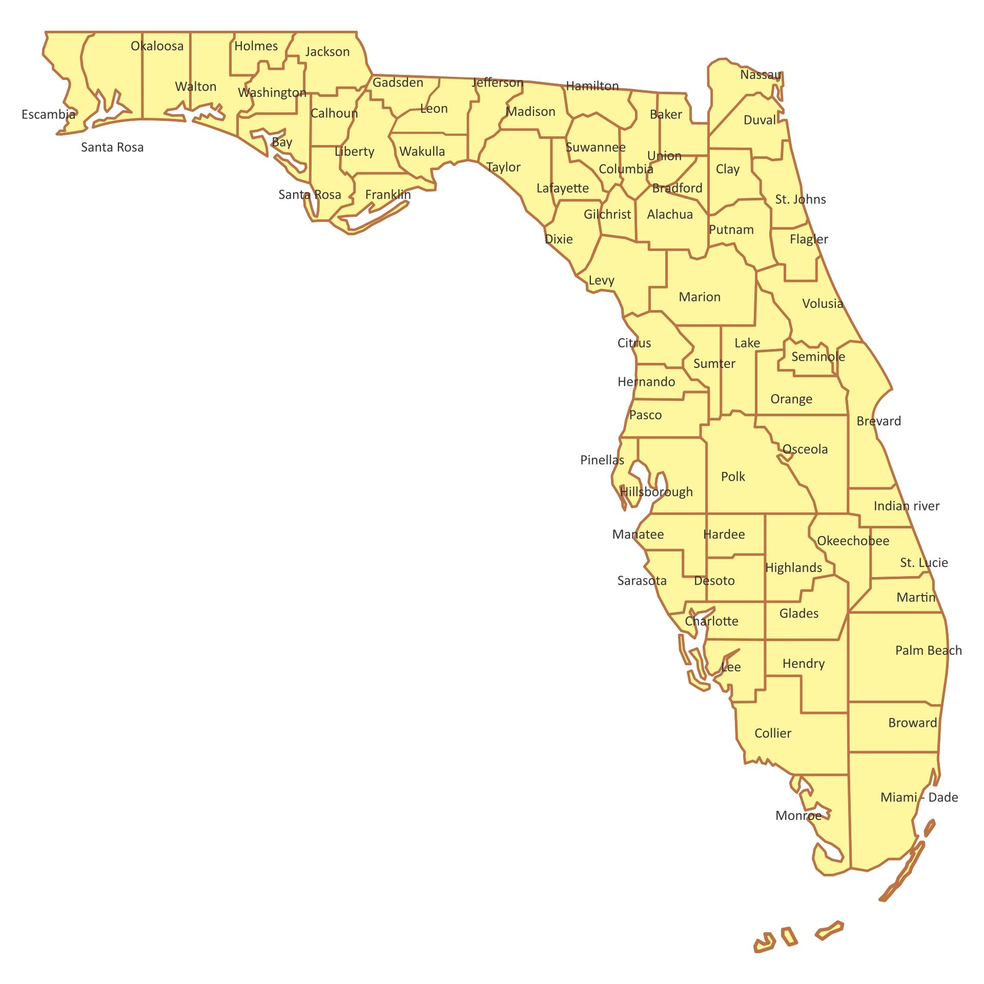Free Printable Florida County Map