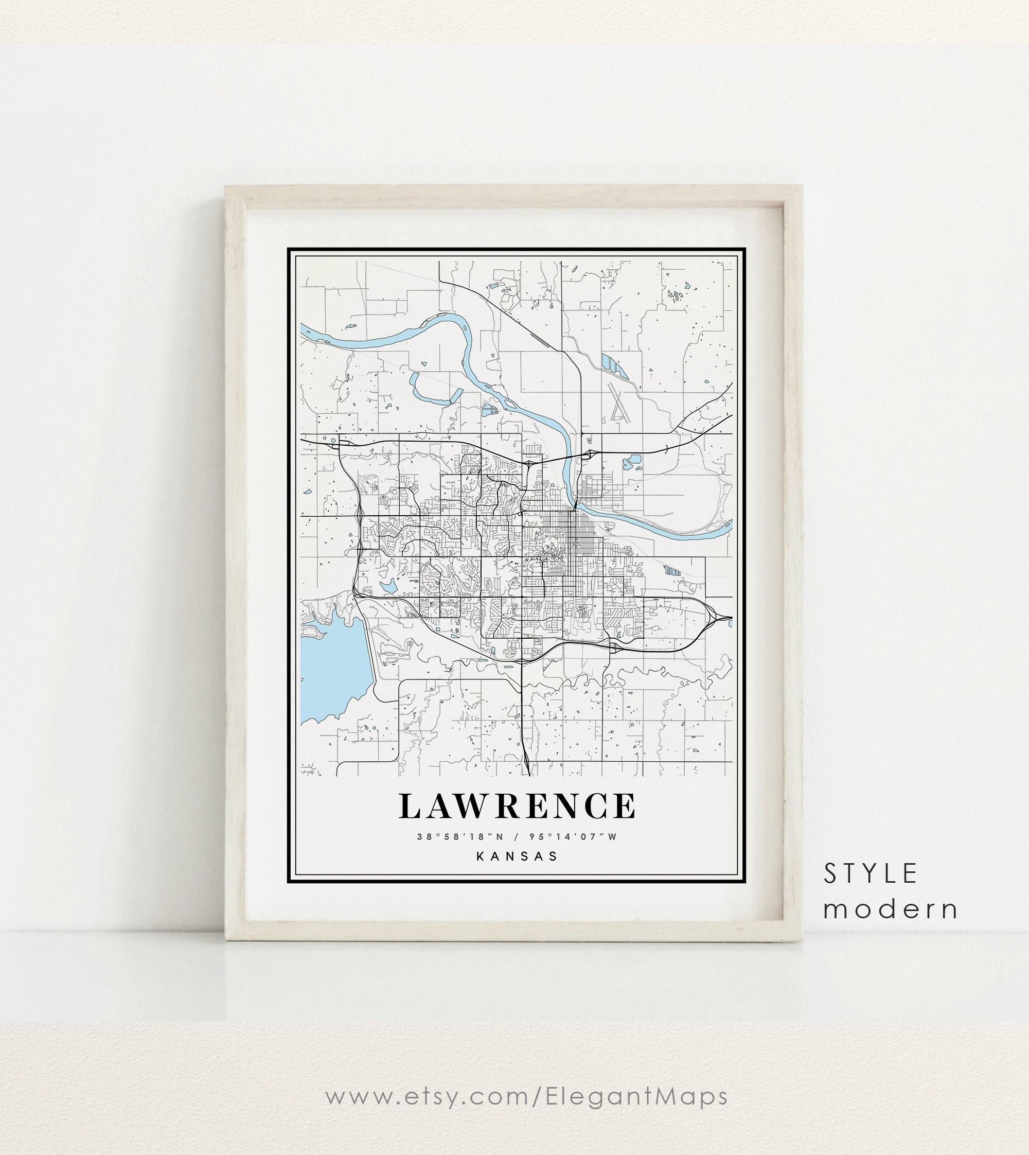 Lawrence Kansas Map Lawrence KS Map Lawrence City Map Etsy