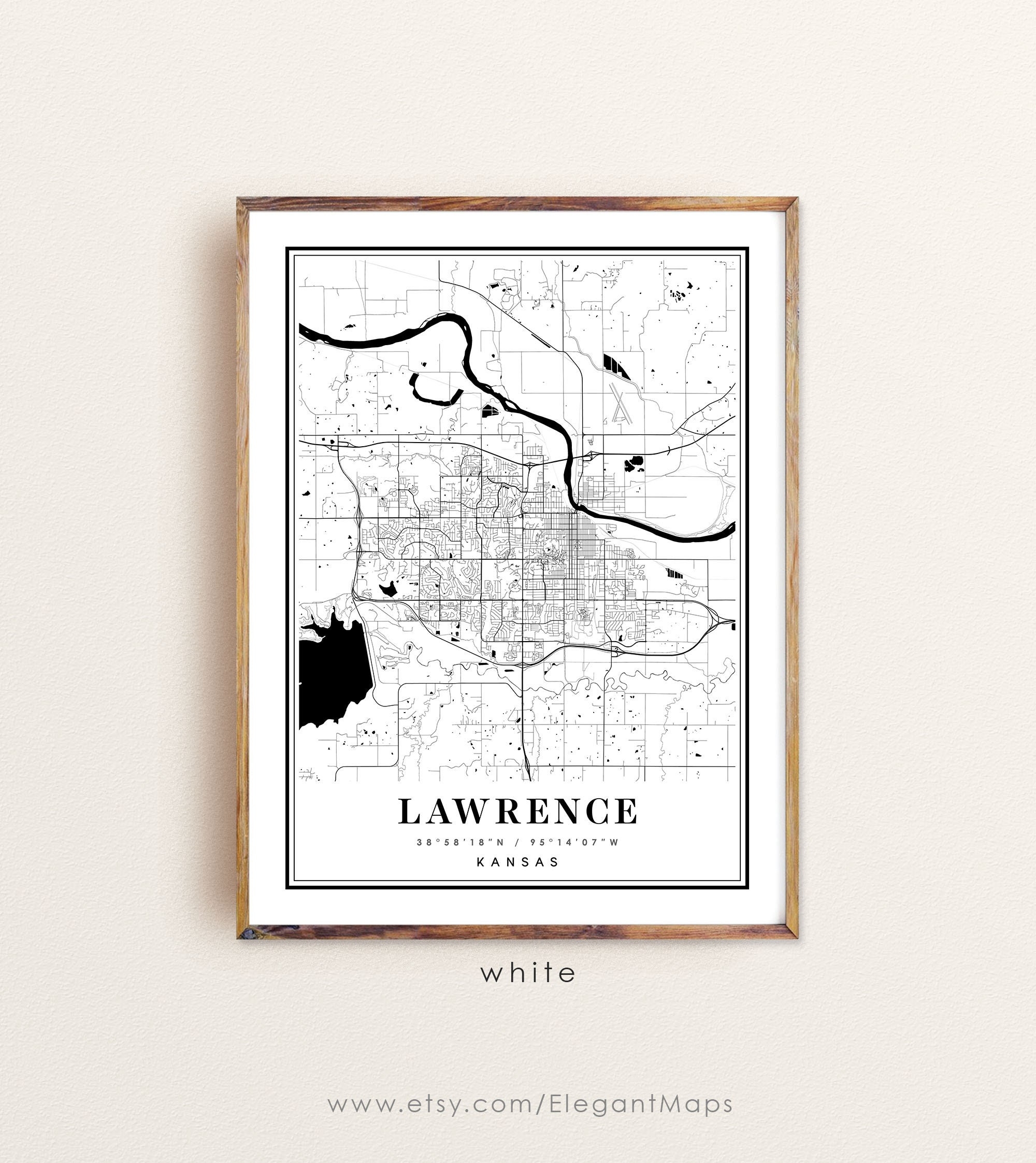 Lawrence Kansas Map Lawrence KS Map Lawrence City Map Etsy