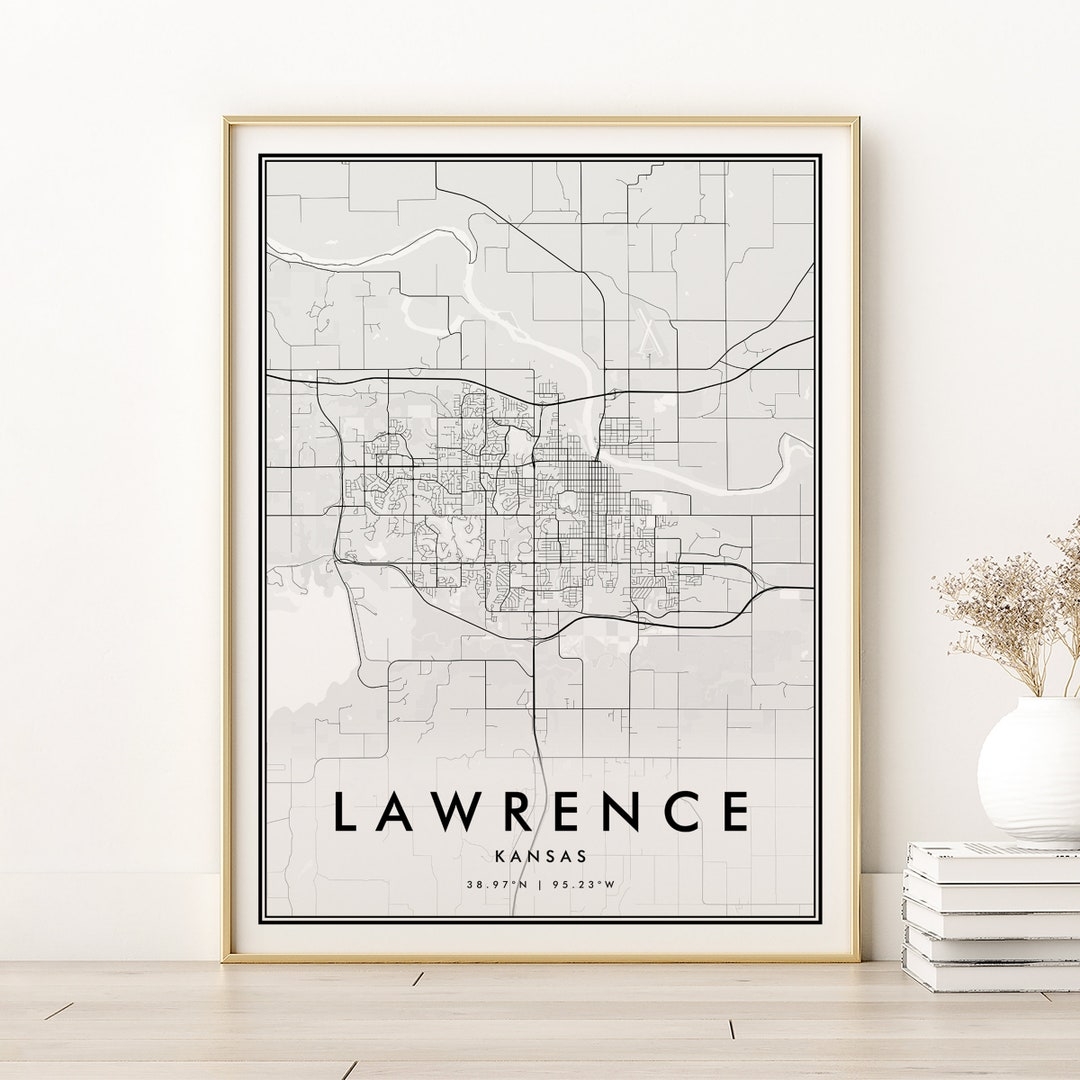 Lawrence Map Print Lawrence USA KS Kansas City Map Custom Locations 