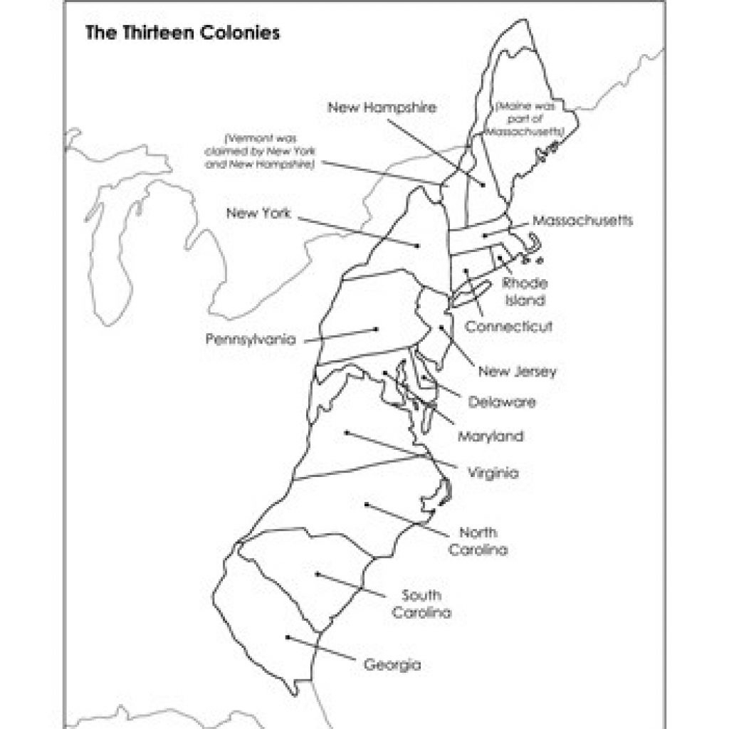 Map Of 13 Colonies Printable