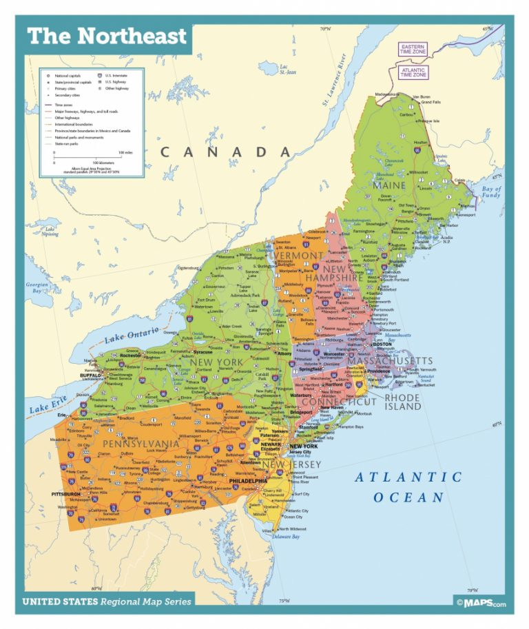 Map Of Eastern Us Printable North East States Usa Refrence Coast 