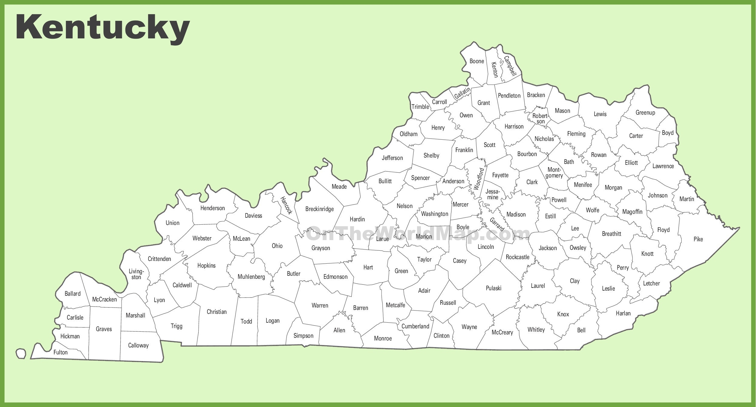 Map Of Kentucky Counties Printable