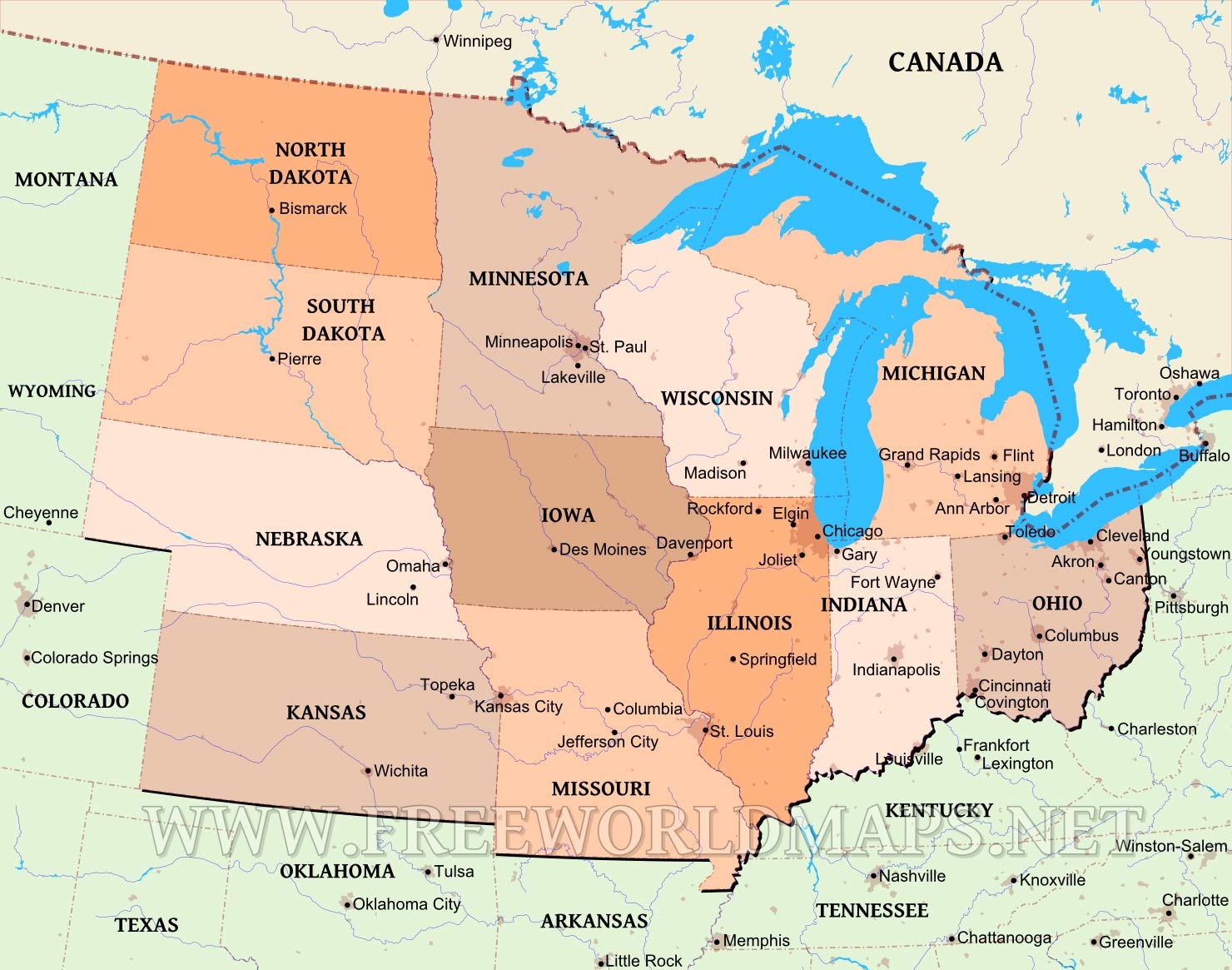 Midwest States And Capitals Map Printable Midwest States And Capitals Map Printable