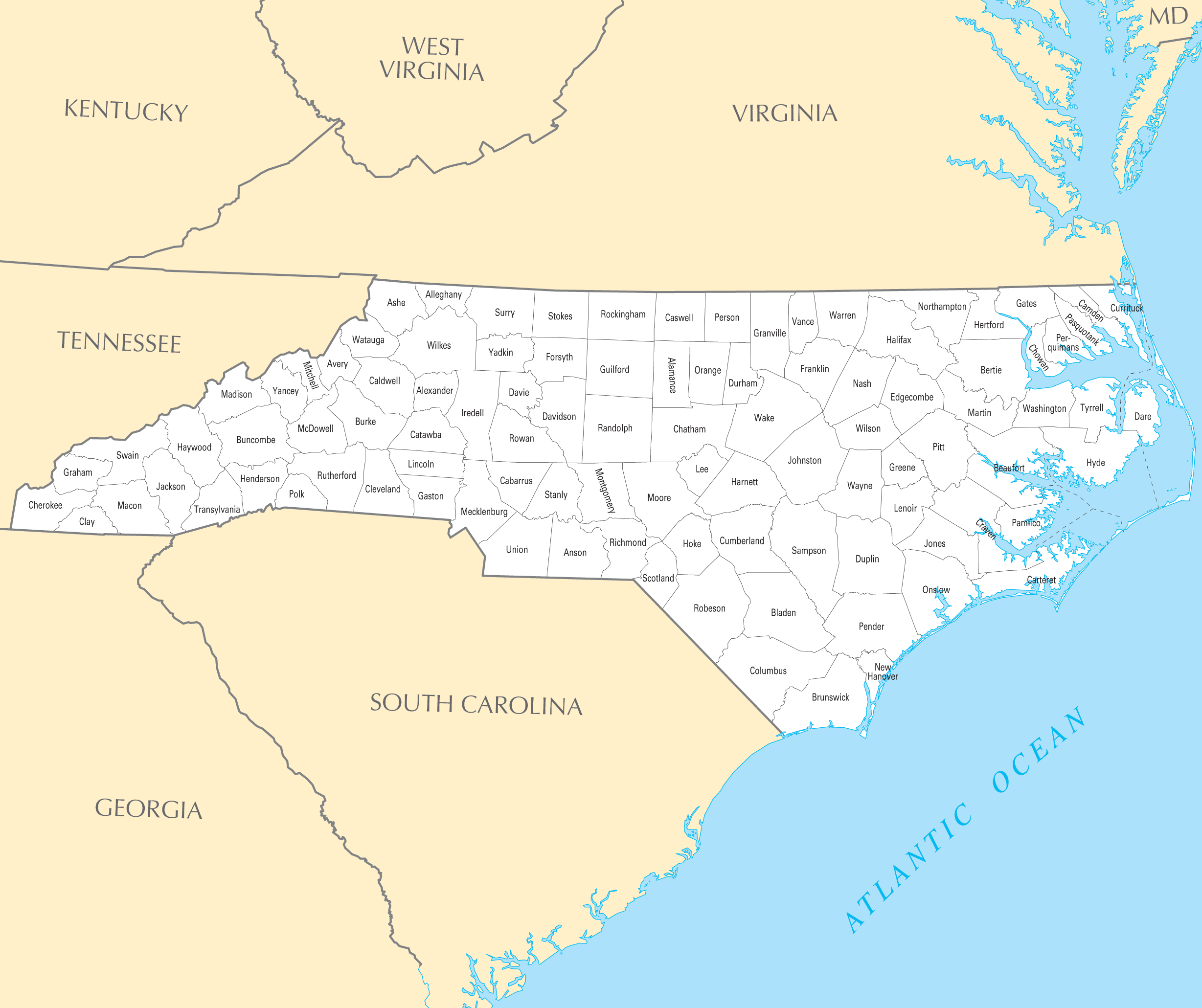 printable map of nc