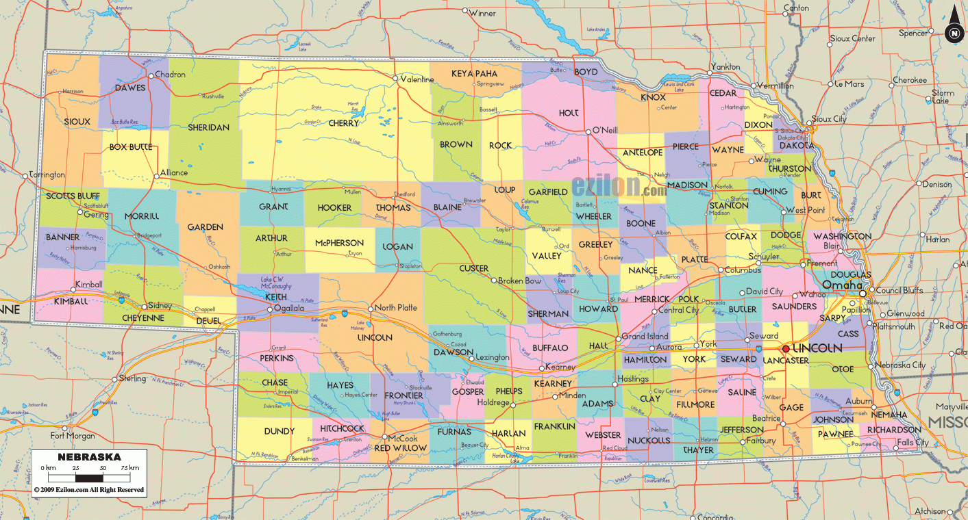 nebraska county map printable