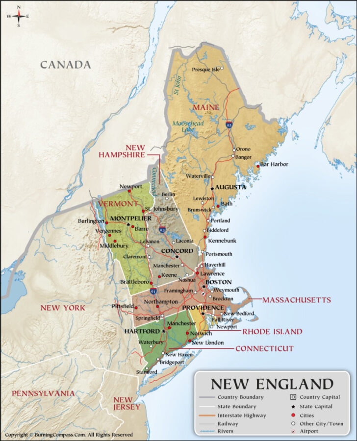 new england states map printable