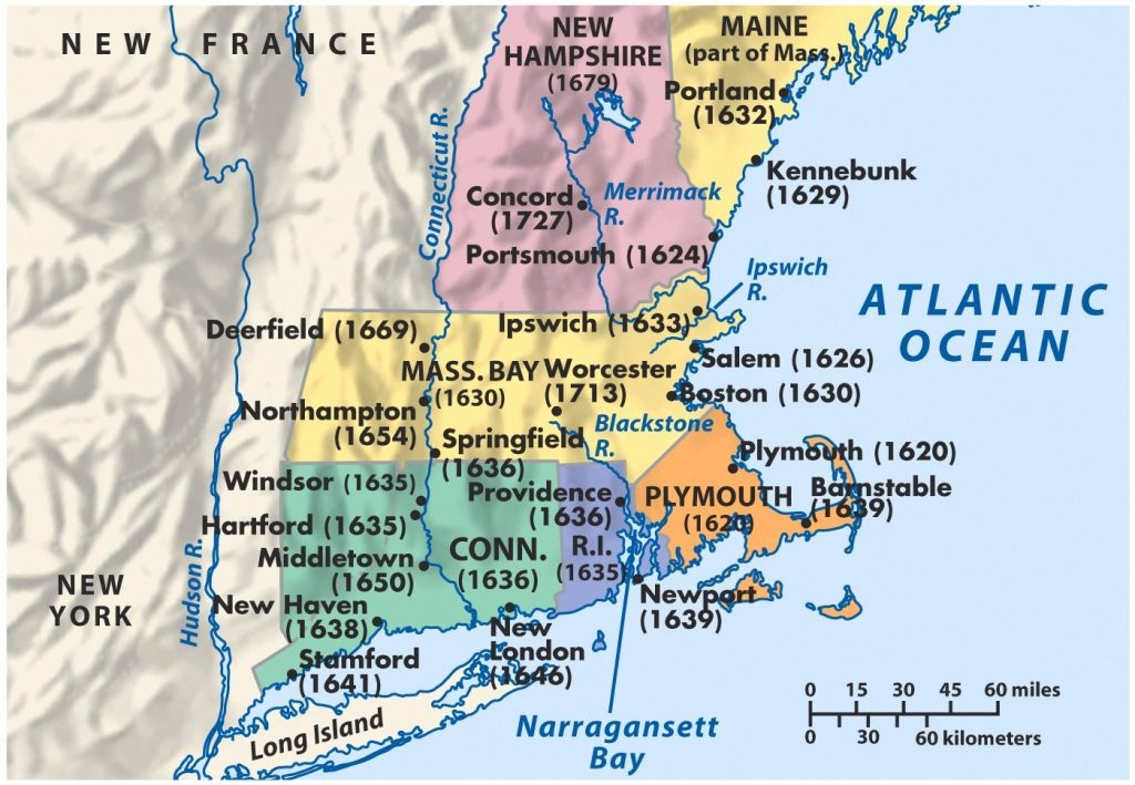 New England Colonies Map Printable