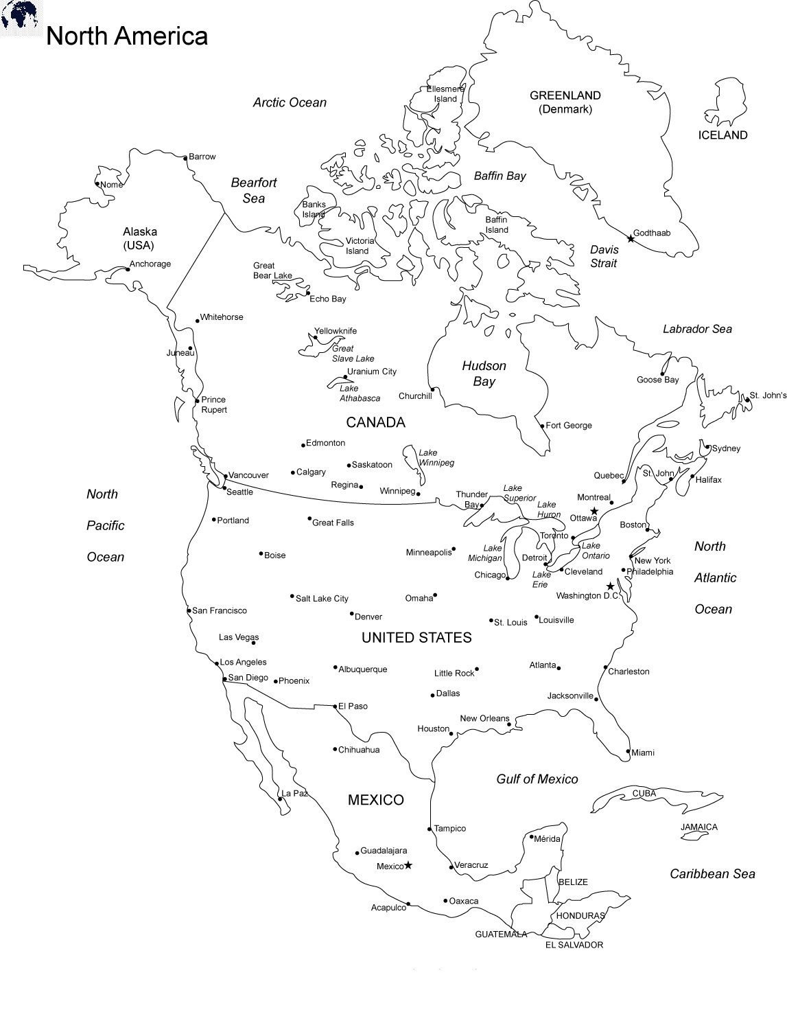 north america printable blank map