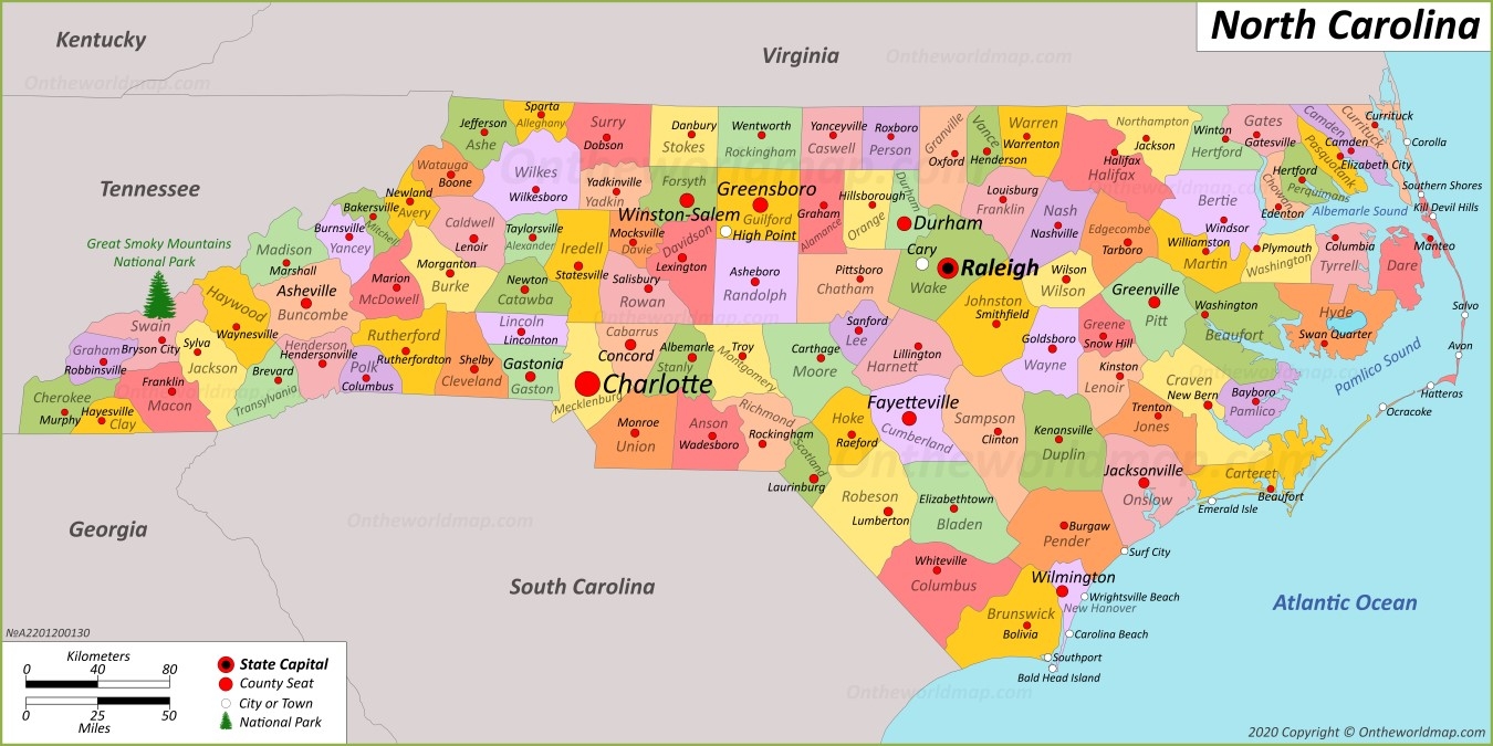 north carolina printable map