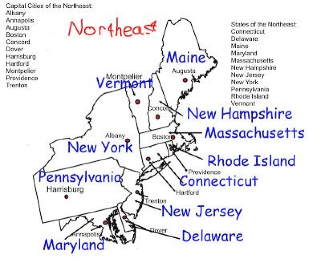 Northeast States And Capitals Map Printable Map