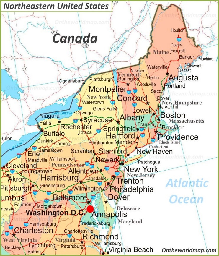 Northeast States Map Printable
