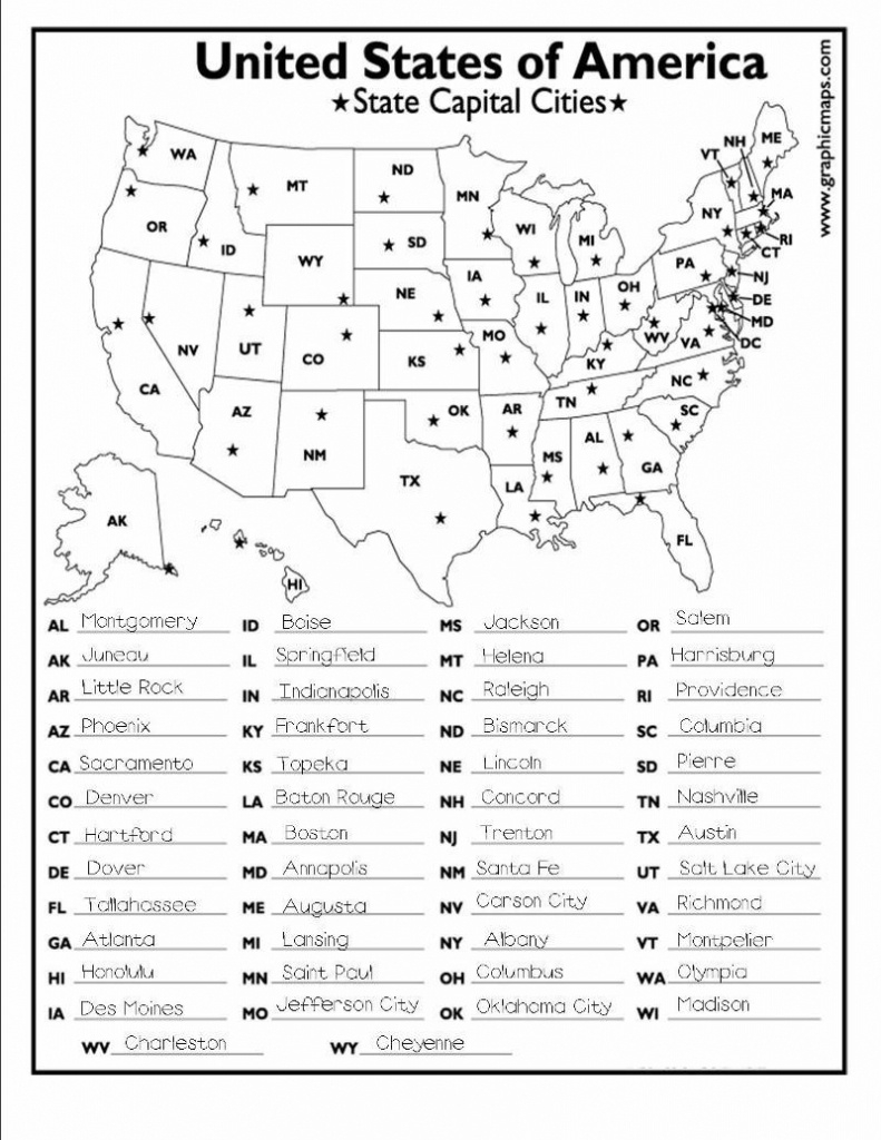 50 States And Capitals Map Printable 50 States And Capitals Map Printable