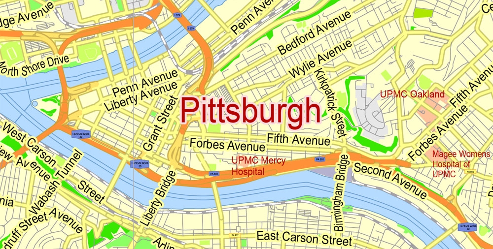 Pittsburgh Downtown Map Printable Pittsburgh Downtown Map Printable