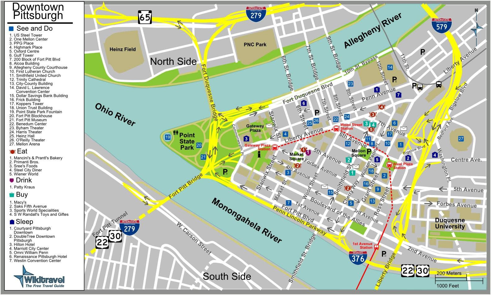 Pittsburgh Downtown Map Printable Pittsburgh Downtown Map Printable