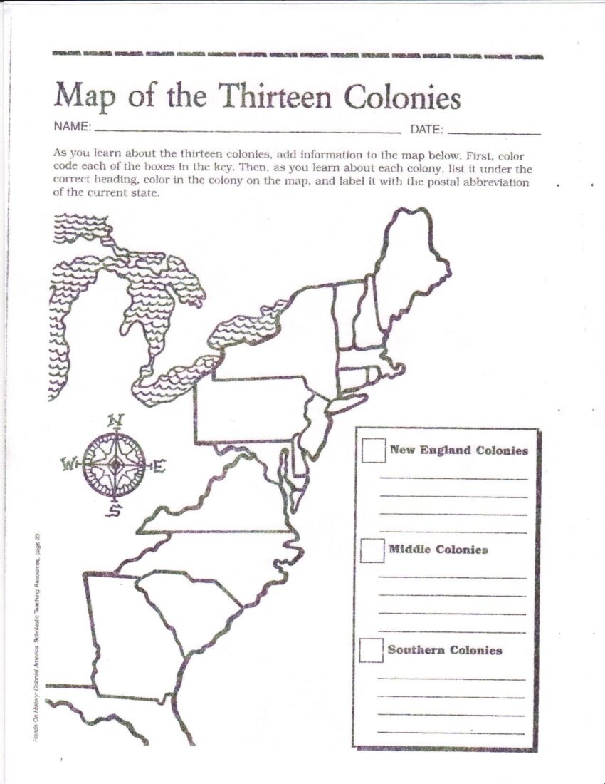 Printable 13 Colonies Map