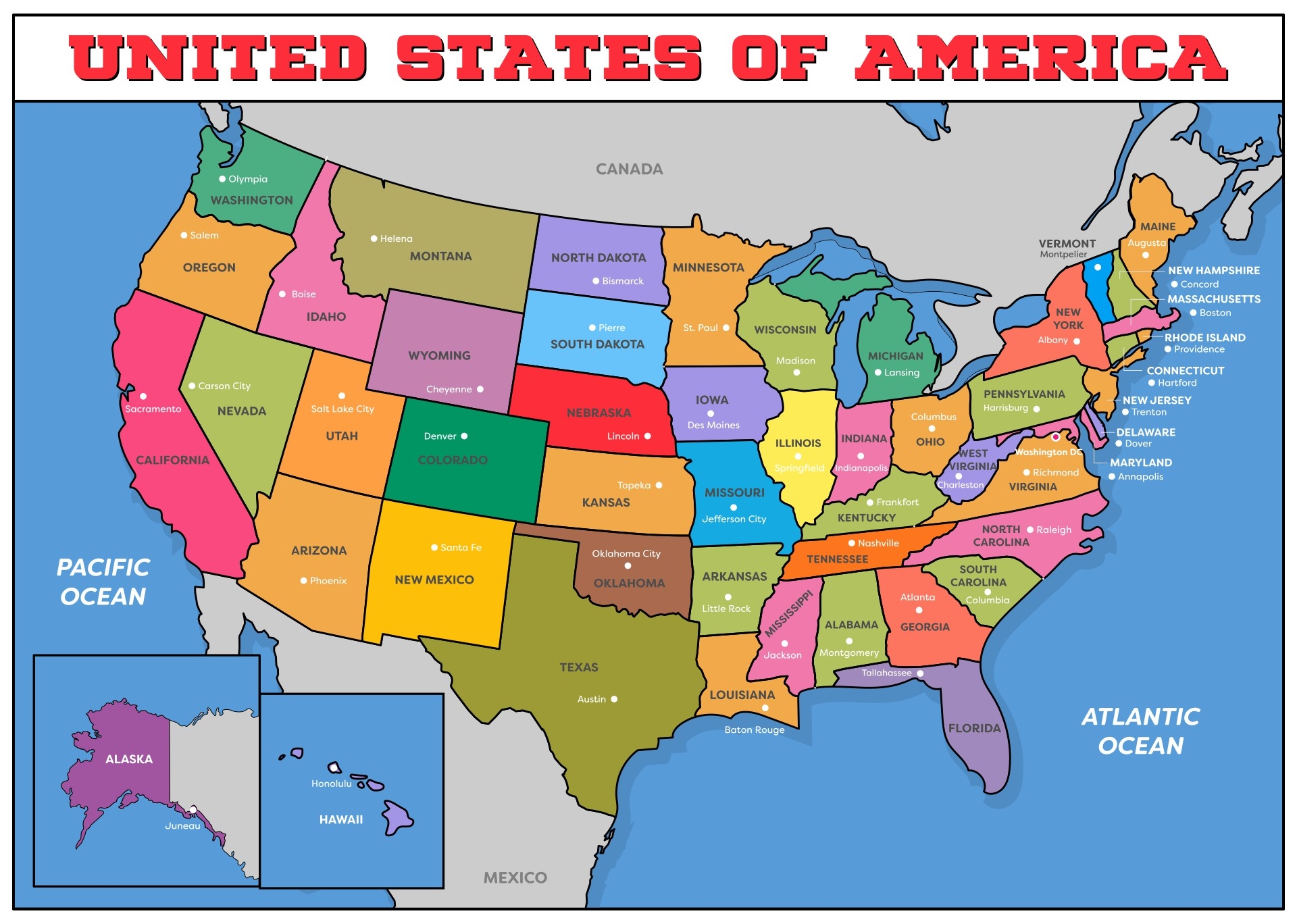 Printable 50 States Map With Capitals