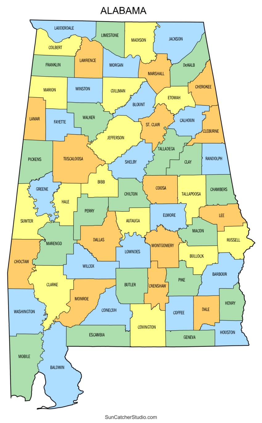 Printable Alabama County Map Jenny Blog