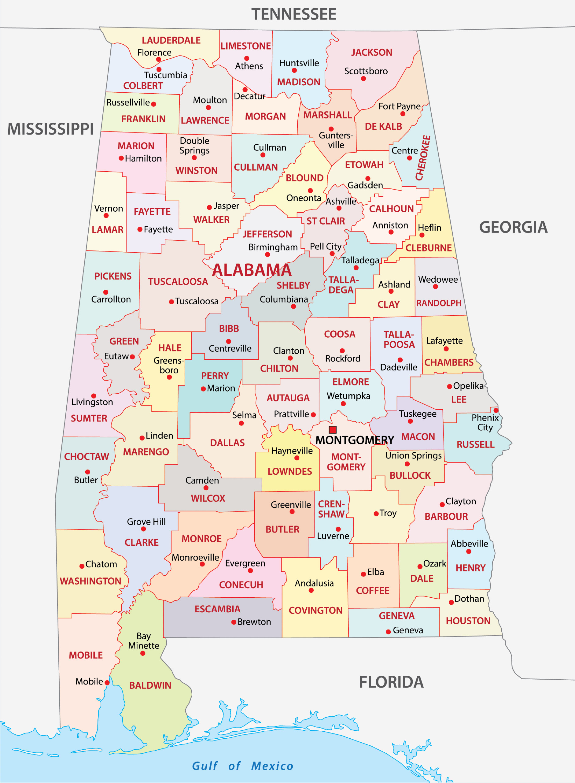alabama county map printable