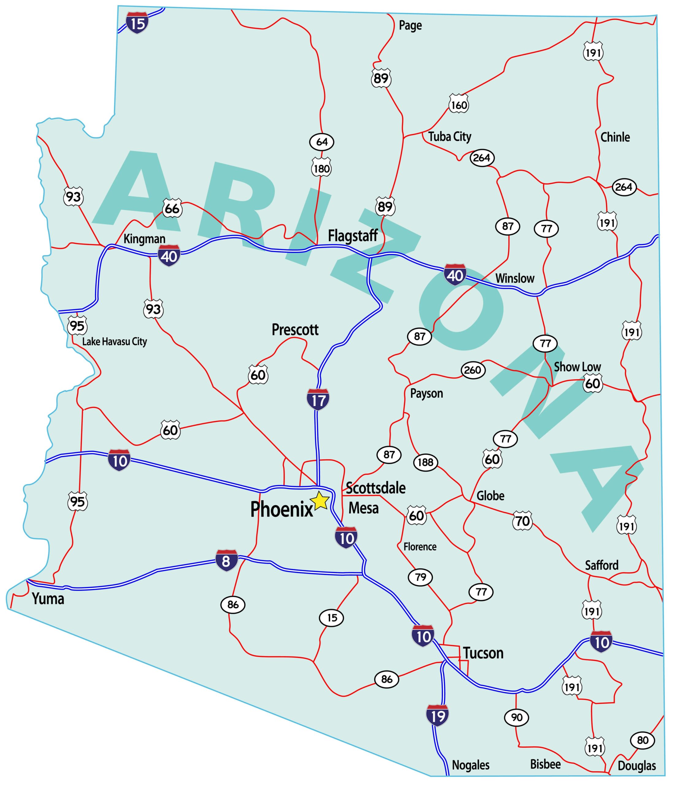 Printable Arizona Map