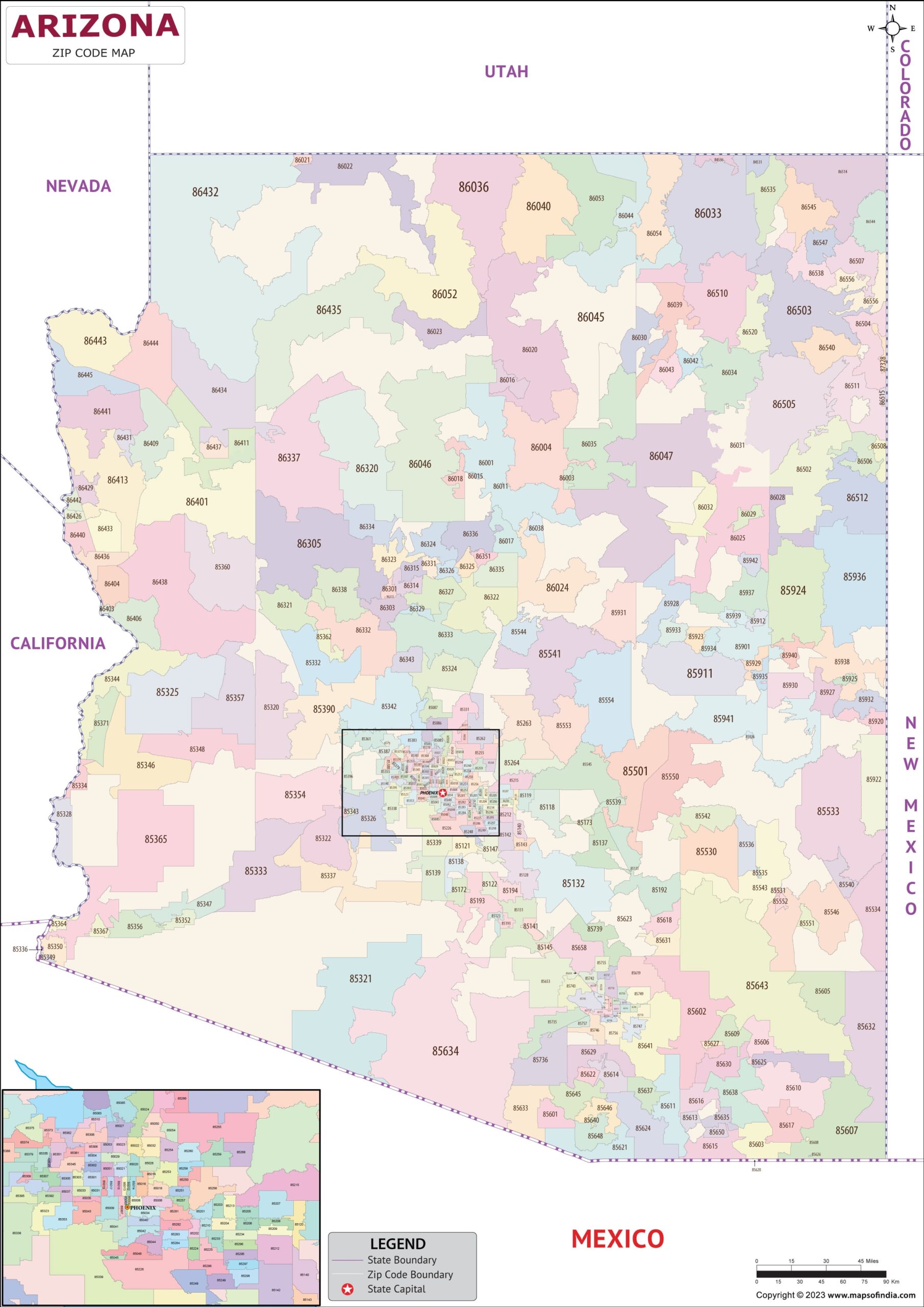 Printable Arizona Zip Code Map Fanny Printable