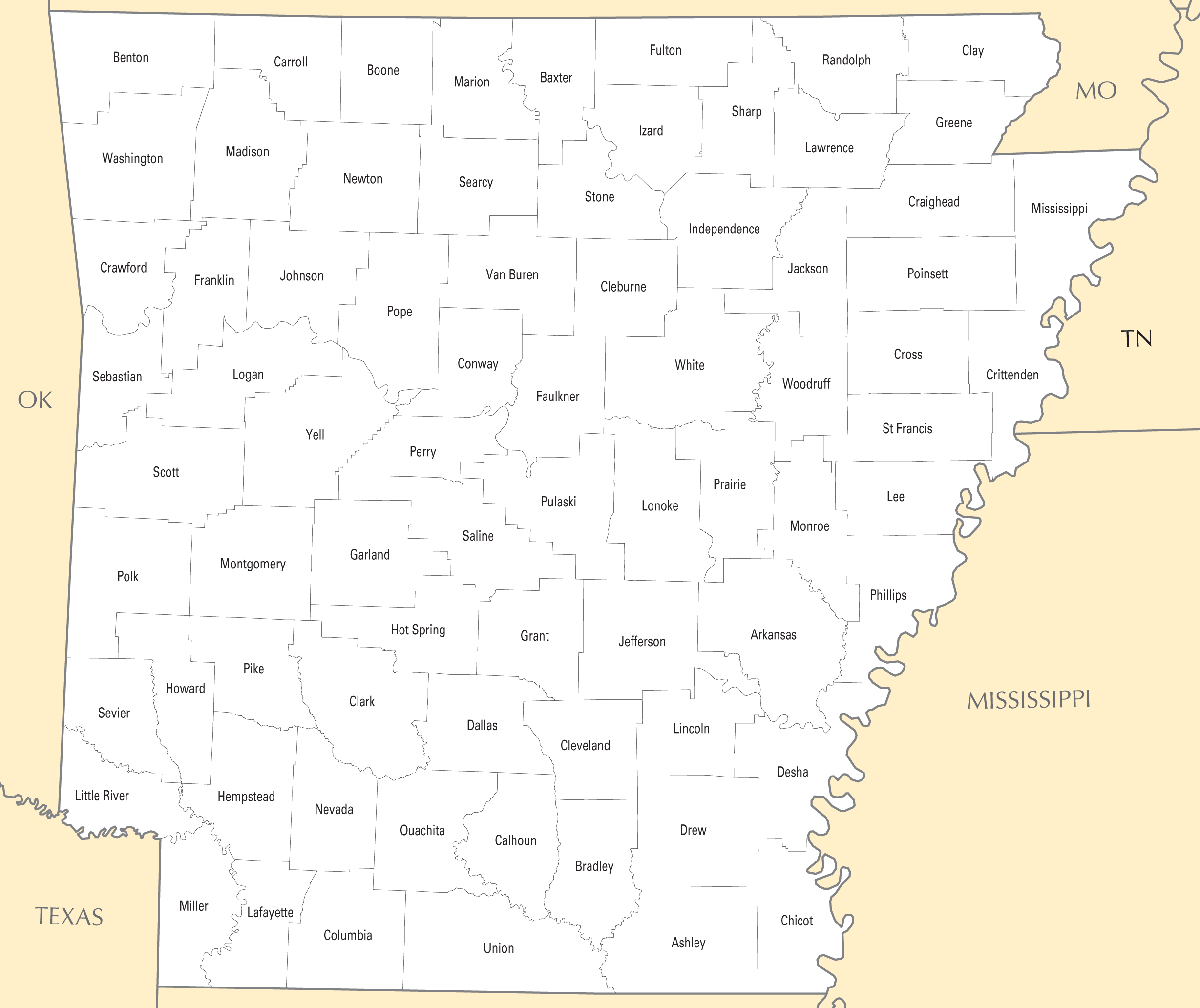 Printable Arkansas County Map