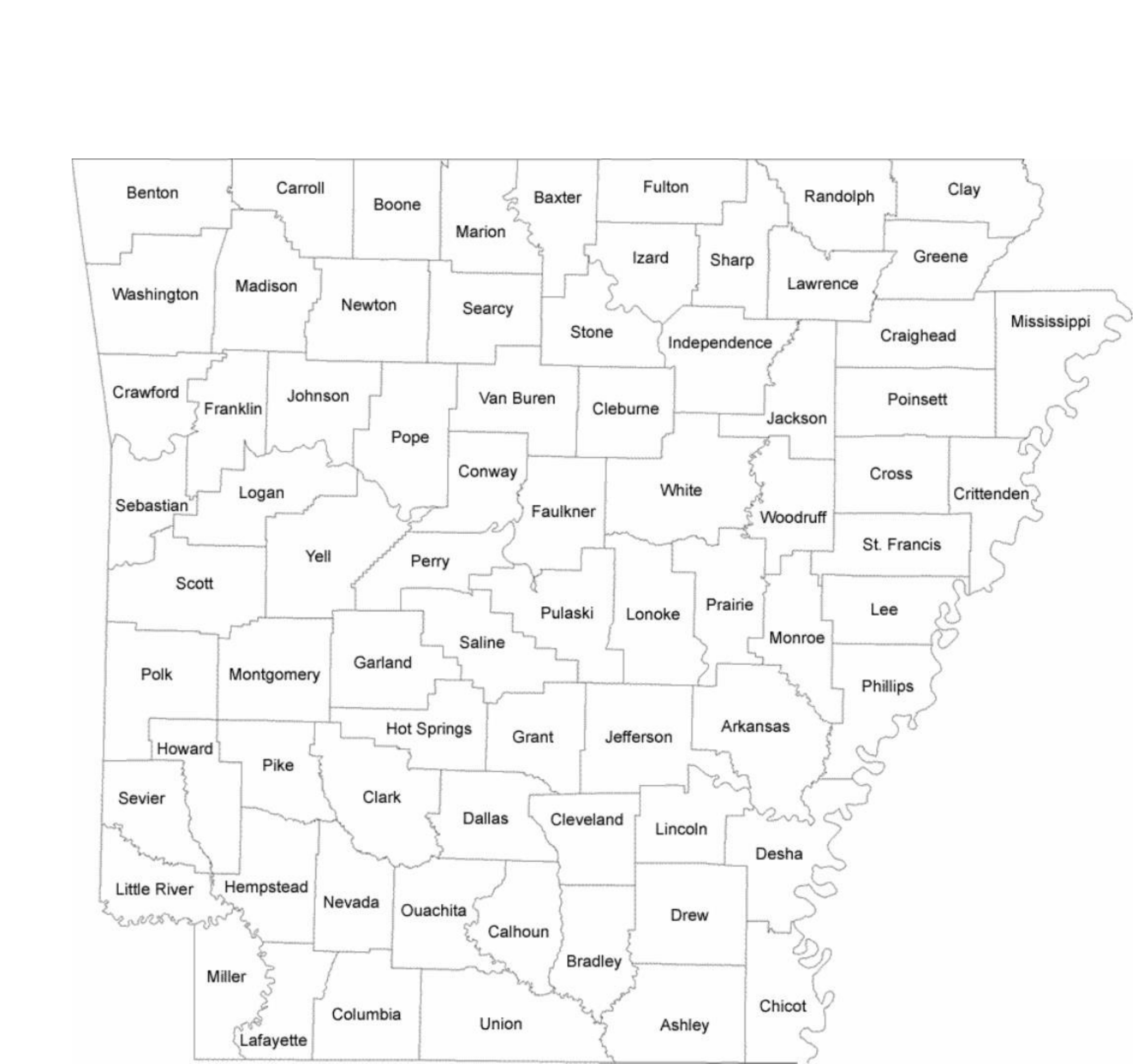 Printable Arkansas County Map