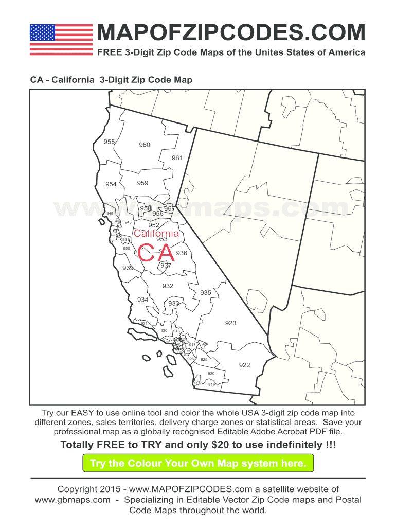 printable california zip code map