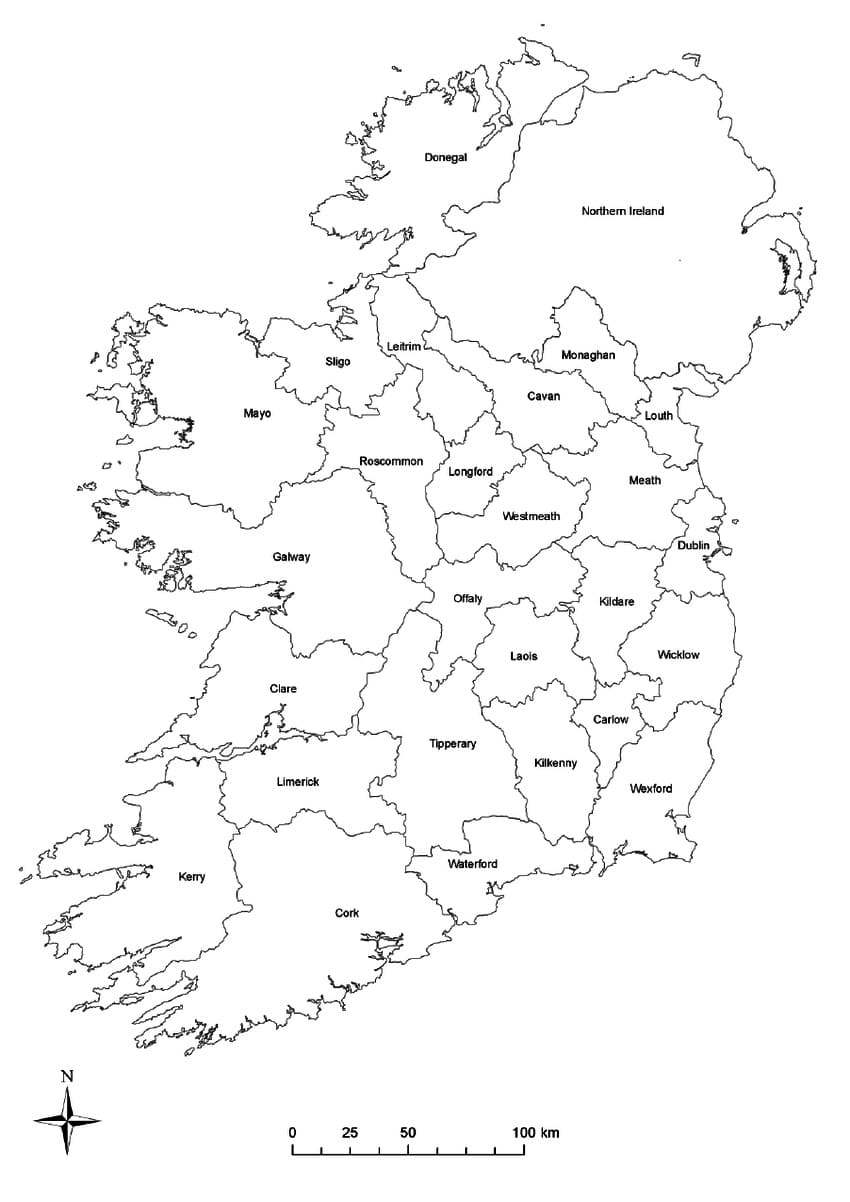 Printable Ireland Counties Map Free Download And Print For You