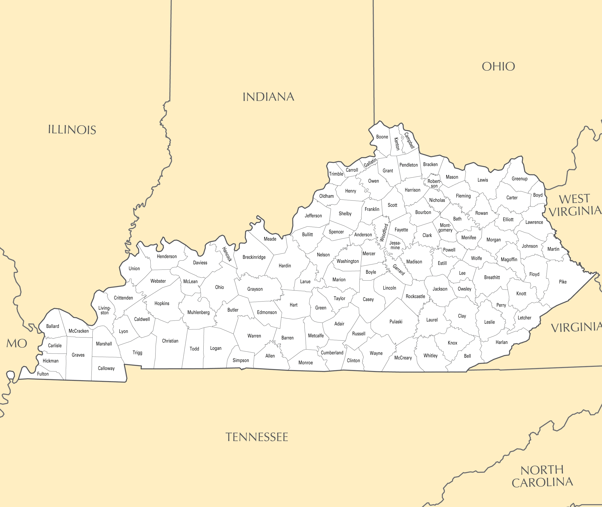printable map of kentucky with cities