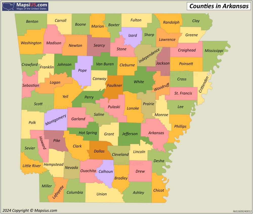 Printable Map Of Arkansas Counties