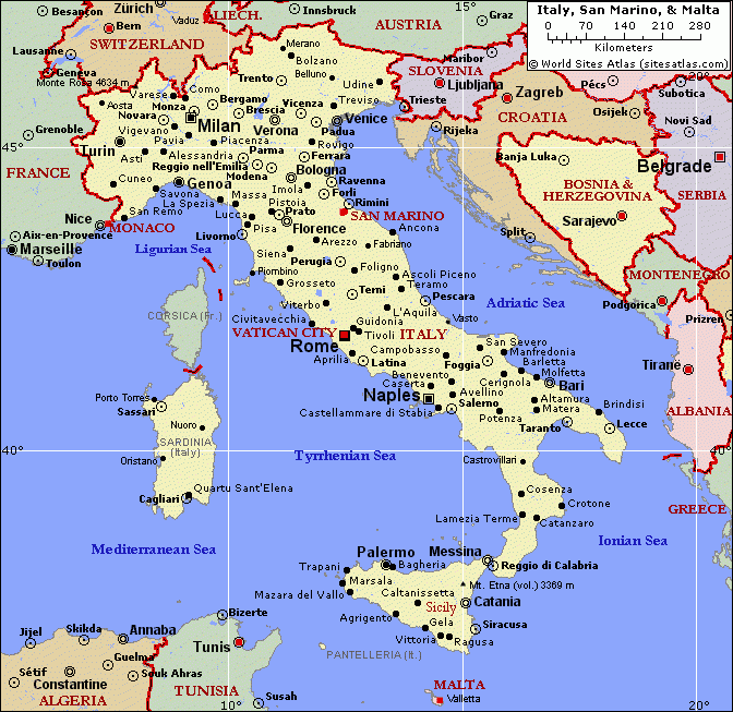 Printable Map Of Italy With Cities