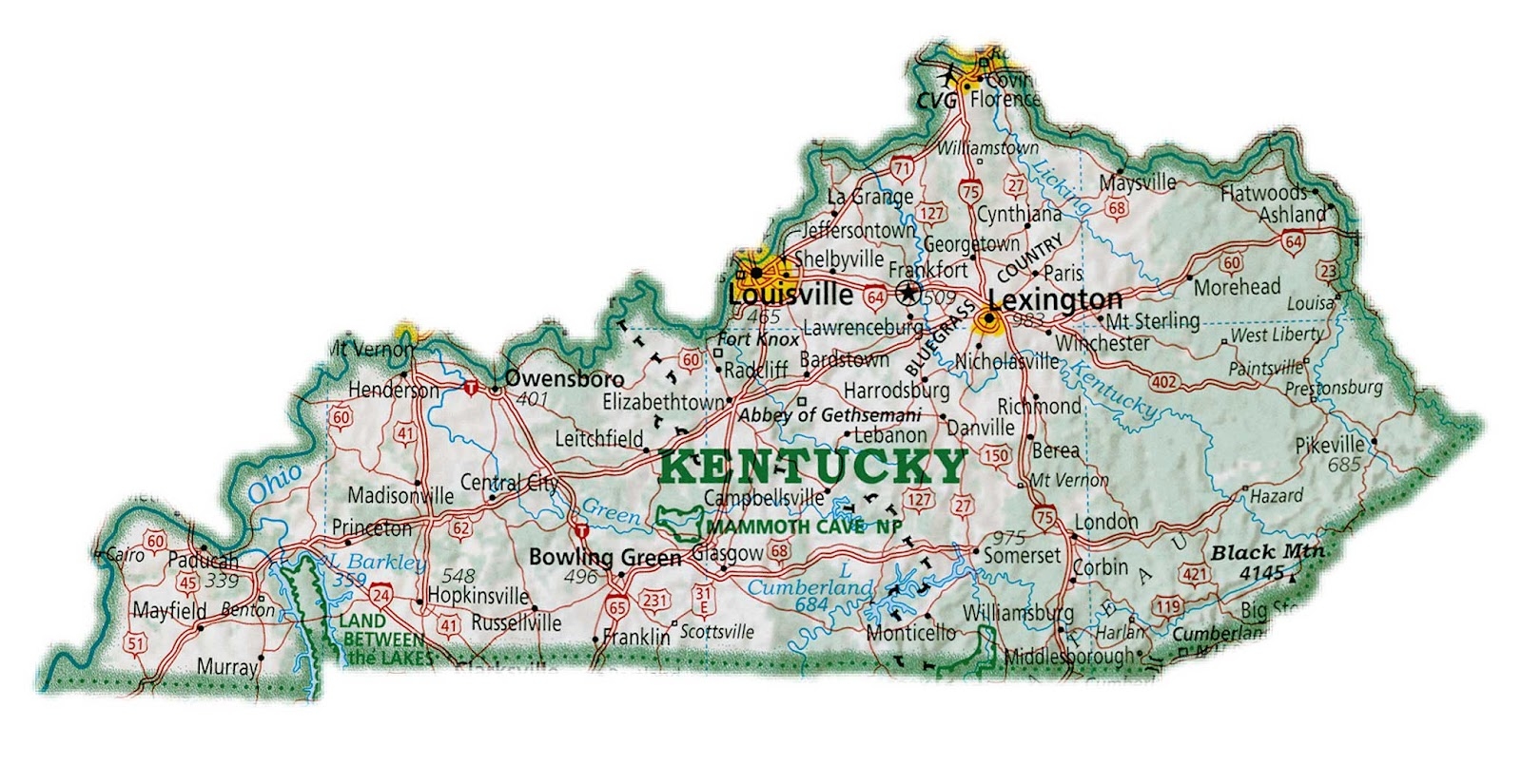Printable Map Of Kentucky Cities