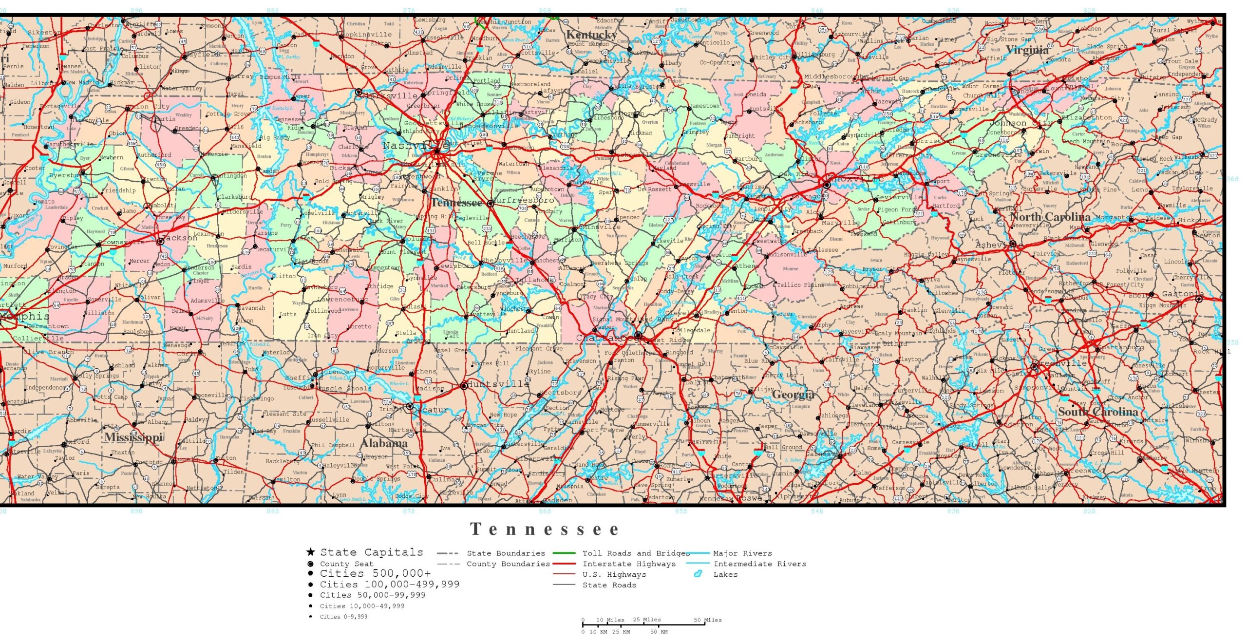 Printable Map Of Tennessee Cities