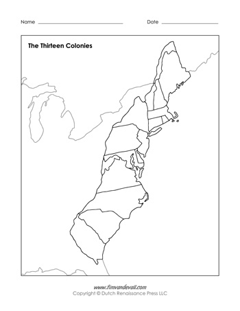 Printable Map Of The 13 Colonies