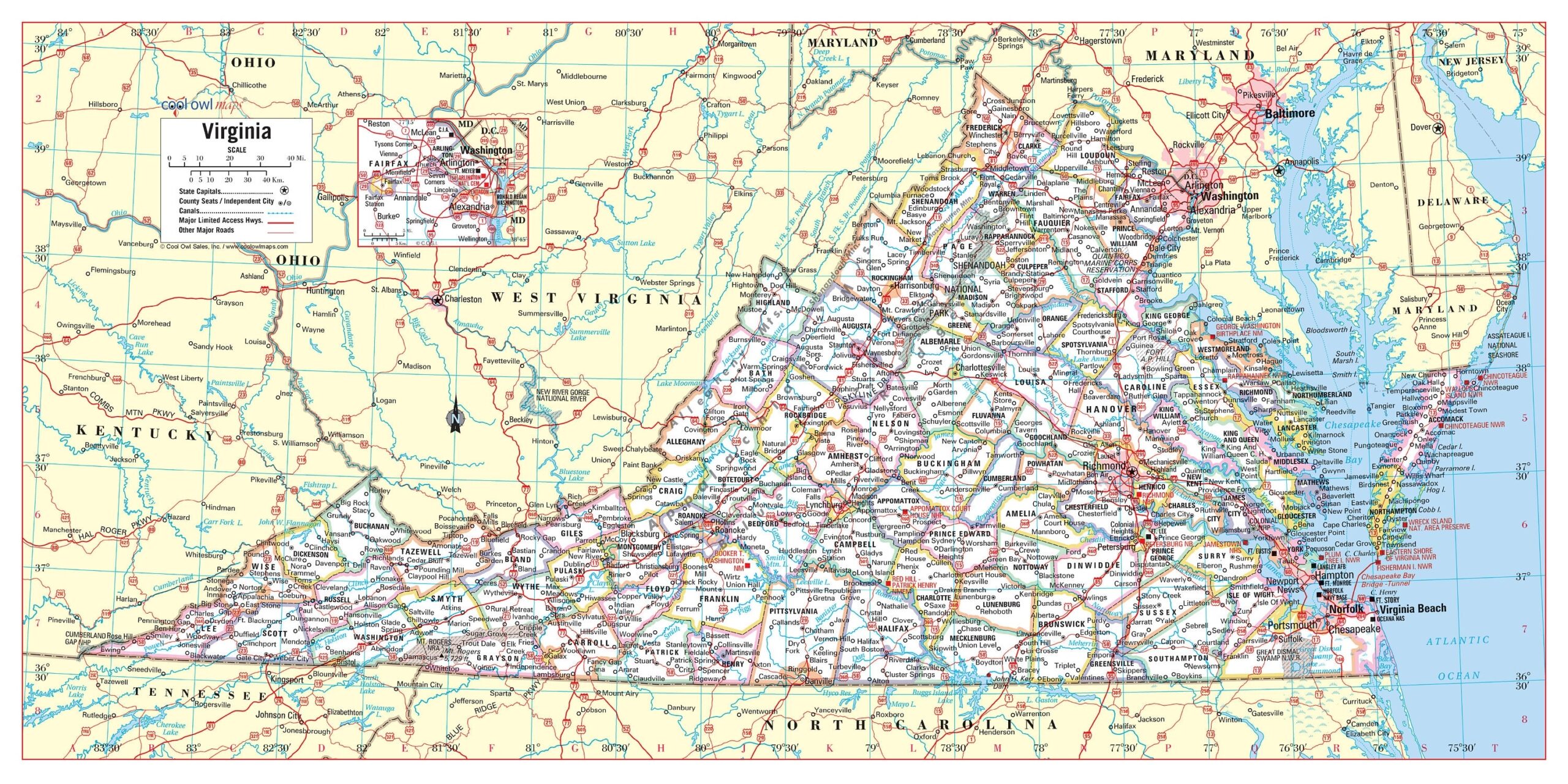 Printable Map Of Virginia Printable Map Of Virginia