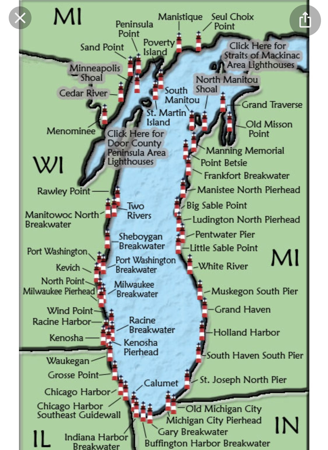 printable michigan lighthouse map